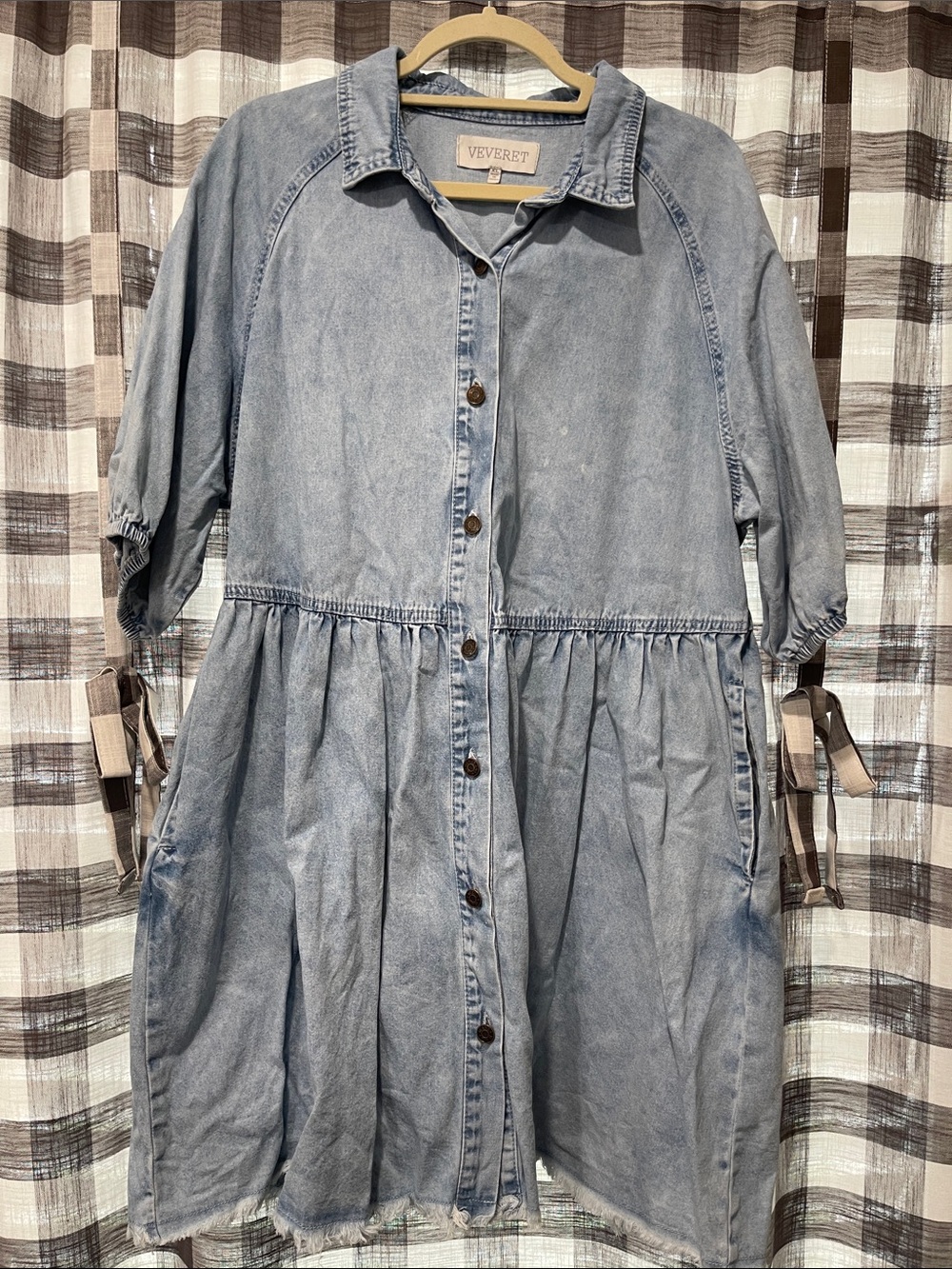 Veveret Light Wash Denim Midi Shirt Dress